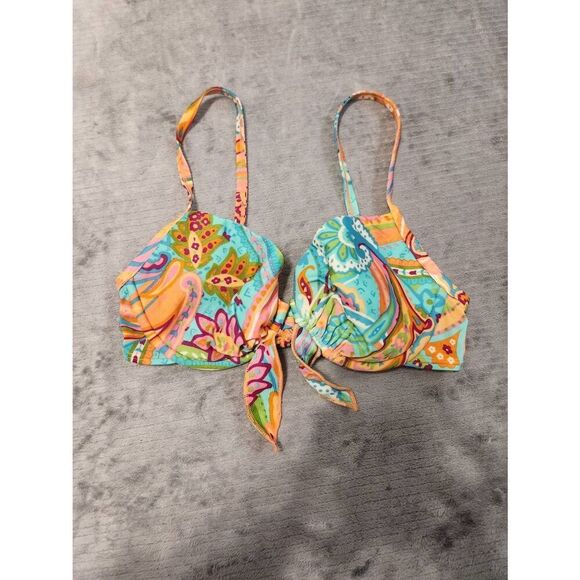 Victoria's Secret Swim 34C Paisley Bikini Top Blue Orange Floral - Picture 1 of 3